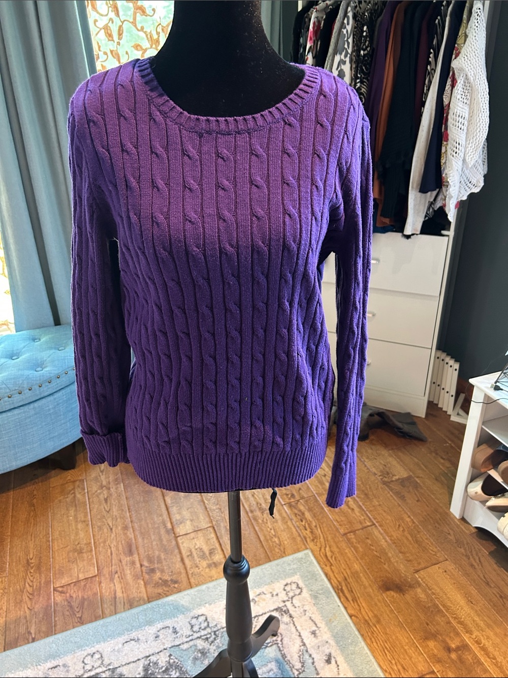 St. John's Bay Purple Cable-Knit Crewneck Sweater